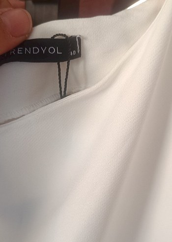 Trendyol & Milla Beyaz Keten Midi Elbise, Kısa Kollu, Drapeli