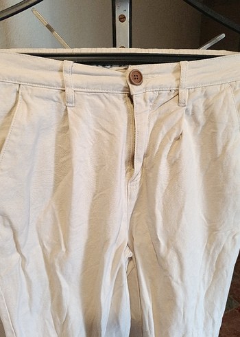 Pull and Bear Beyaz Kadın Keten Midi Pantolon