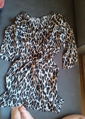 l Beden Kahverengi Leopar Desenli Tunik