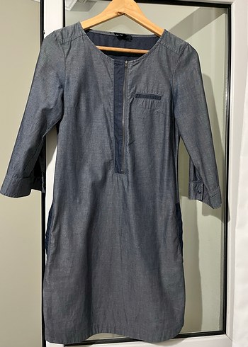 Gri Denim Midi Kadın Elbise