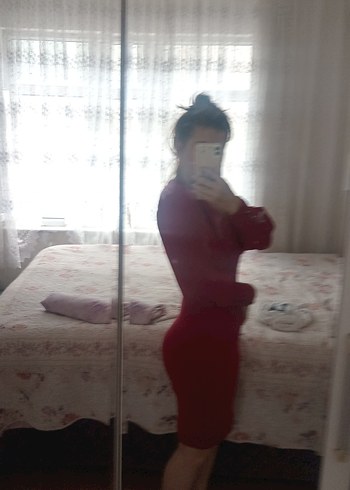 Koton Bordo V Yaka Uzun Kollu Midi Elbise