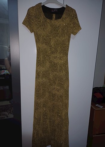 Vintage Bohem Altın Yılan Desenli Uzun Elbise - Görsel 2