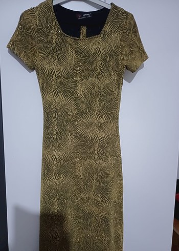 Vintage Bohem Altın Yılan Desenli Uzun Elbise - Görsel 3