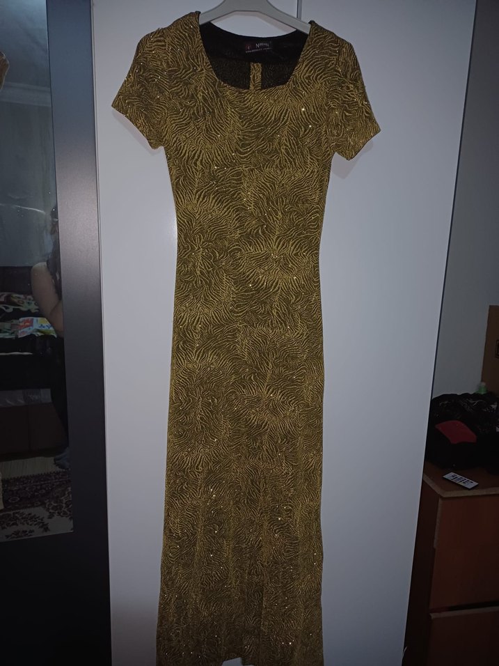 Vintage Bohem Altın Yılan Desenli Uzun Elbise - Görsel 2