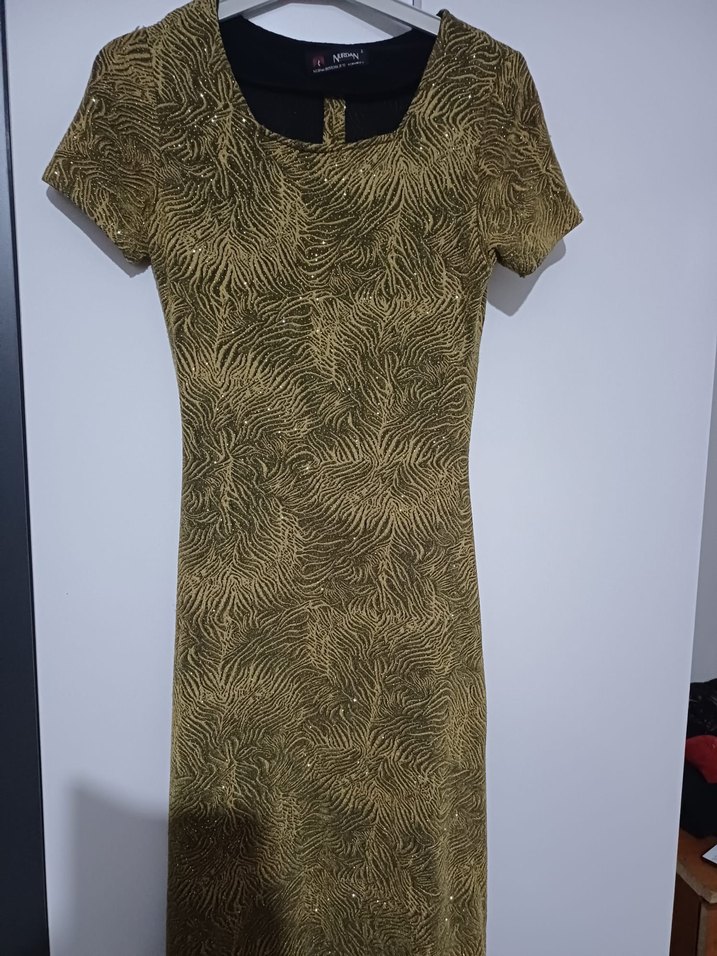 Vintage Bohem Altın Yılan Desenli Uzun Elbise - Görsel 3