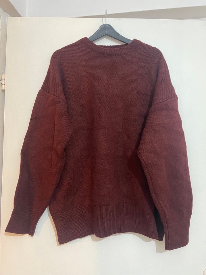 Bordo Kadın Örgü Salaş Triko alt üst takım - Görsel 3