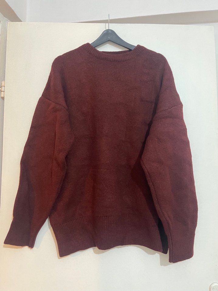 Bordo Kadın Örgü Salaş Triko alt üst takım - Görsel 2