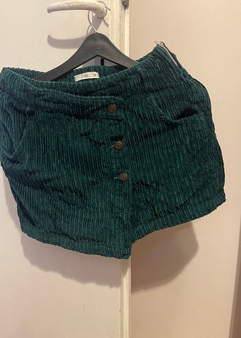 Düğmeli Koyu Yeşil Mini Etek - Görsel 2