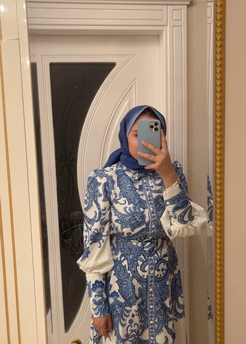 m Beden mavi Renk Mavi Desenli Uzun Bohem Elbise