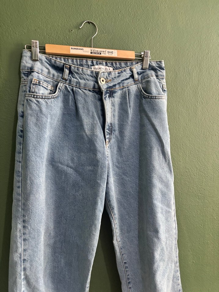 Kadın Mavi Midi Boy Rahat Kesim Denim Pantolon - Görsel 2