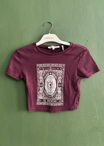 Bordo Bohem Baskılı Kısa Kollu Tişört - Görsel 3