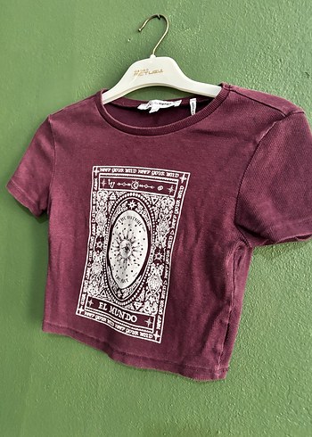 Bordo Bohem Baskılı Kısa Kollu Tişört - Görsel 2