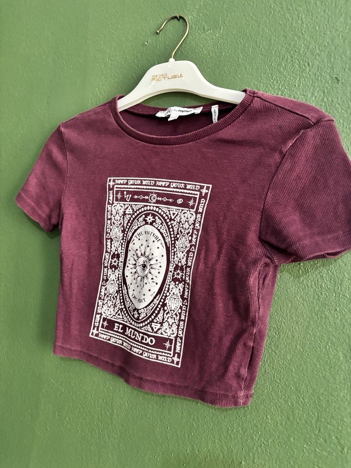 Bordo Bohem Baskılı Kısa Kollu Tişört - Görsel 2