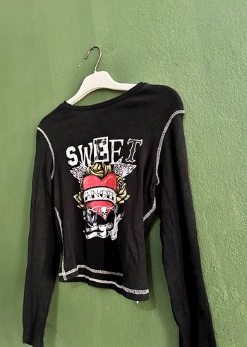 Kızlar için Siyah Uzun Kollu Süet Tişört - Görsel 3