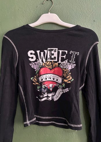 Kızlar için Siyah Uzun Kollu Süet Tişört - Görsel 2