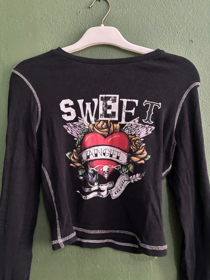 Kızlar için Siyah Uzun Kollu Süet Tişört - Görsel 2