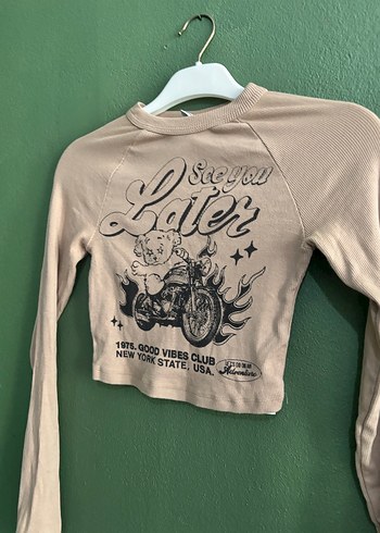 Kızlar için Uzun Kollu Bej Baskılı Tişört - Görsel 2