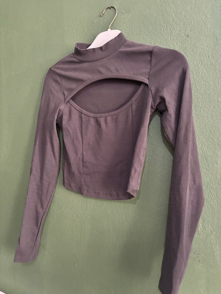 Yüksek Yakalı Mor Uzun Kollu Kadın Bluz - Görsel 2