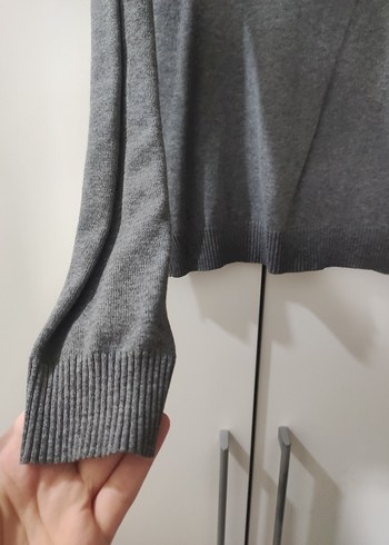 Mango basics Gri V Yakalı Uzun Kollu Kadın Triko ince Kazak - Görsel 2