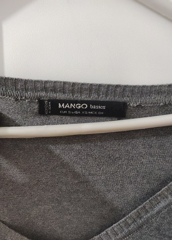 Mango basics Gri V Yakalı Uzun Kollu Kadın Triko ince Kazak - Görsel 3