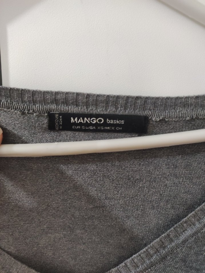 Mango basics Gri V Yakalı Uzun Kollu Kadın Triko ince Kazak - Görsel 3