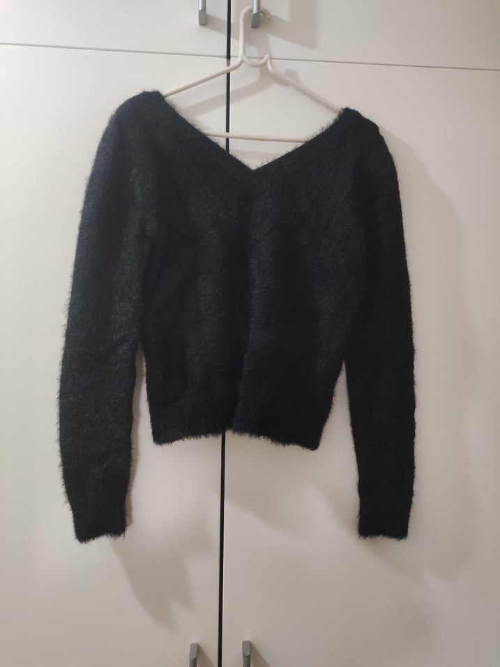 Siyah V Yaka Uzun Kollu Kadın Kazak Addax - Görsel 3