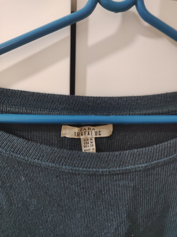 Zara Trafaluc Kadın Petrol Mavisi Triko Kazak Uzun Kollu - Görsel 3