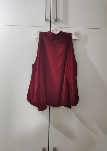 Bordo renkli, omuzları açık QuZu Collection kadın gömlek - Görsel 5