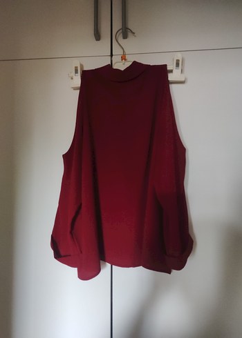 Bordo renkli, omuzları açık QuZu Collection kadın gömlek - Görsel 6