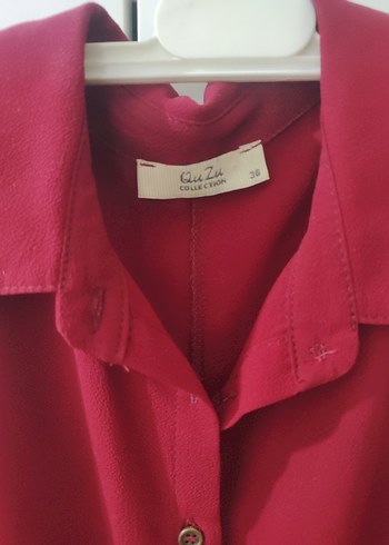 Bordo renkli, omuzları açık QuZu Collection kadın gömlek - Görsel 3