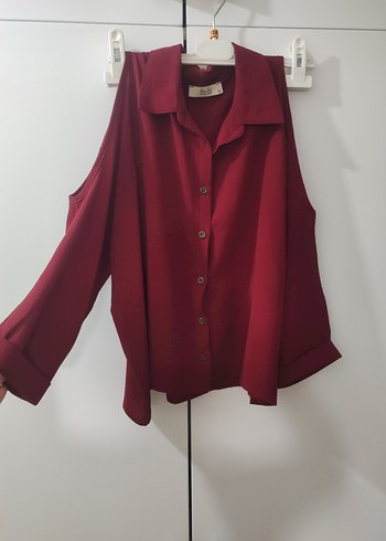 Bordo renkli, omuzları açık QuZu Collection kadın gömlek - Görsel 2