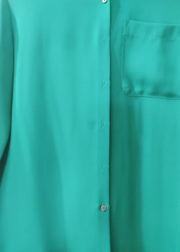 Koyu yeşil V Yaka Uzun Kollu H&M kadın gömlek - Görsel 5