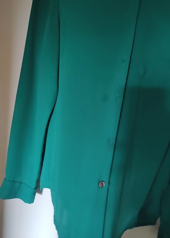 Koyu yeşil V Yaka Uzun Kollu H&M kadın gömlek - Görsel 7