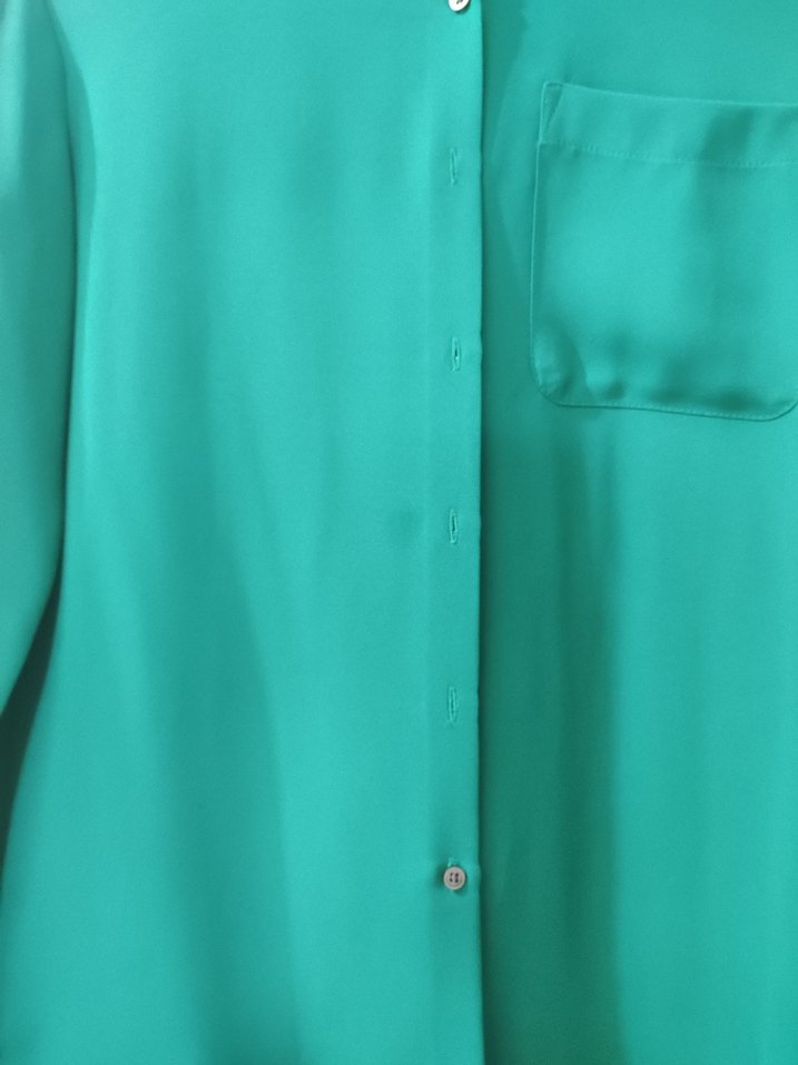 Koyu yeşil V Yaka Uzun Kollu H&M kadın gömlek - Görsel 5