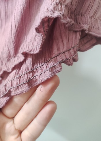 Omuzları açık kısa kollu drapeli Pembe Bluz - Görsel 8