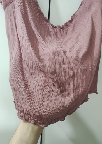 Omuzları açık kısa kollu drapeli Pembe Bluz - Görsel 6