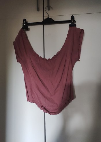 Omuzları açık kısa kollu drapeli Pembe Bluz - Görsel 7