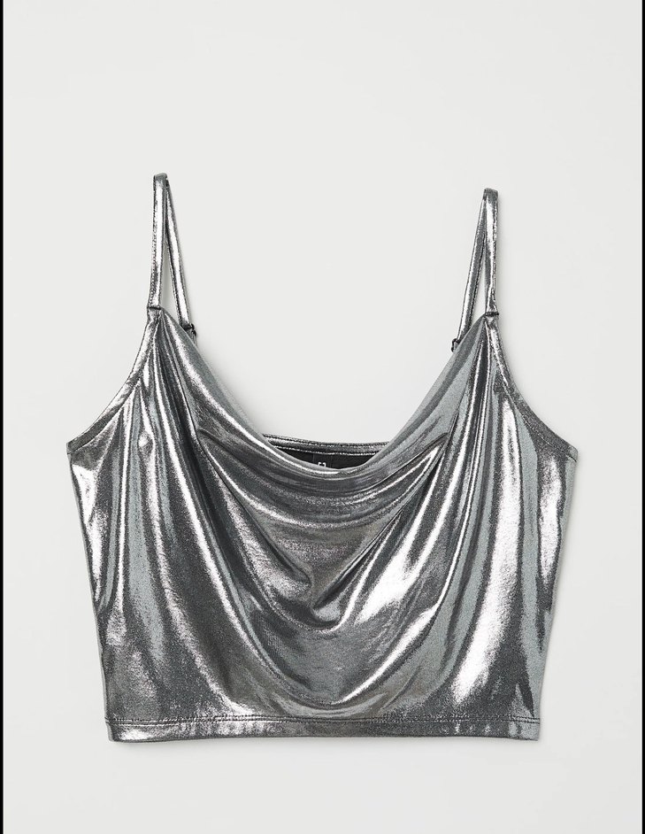 H&M Divided parlak gri metalik kadın askılı üst - Görsel 2