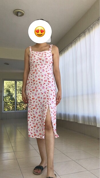 xs Beden Sorunsuz yırtmaçlı çiçekli elbise