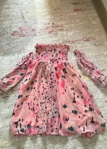 Pembe Uzun Kollu Bohem Kadın Elbise