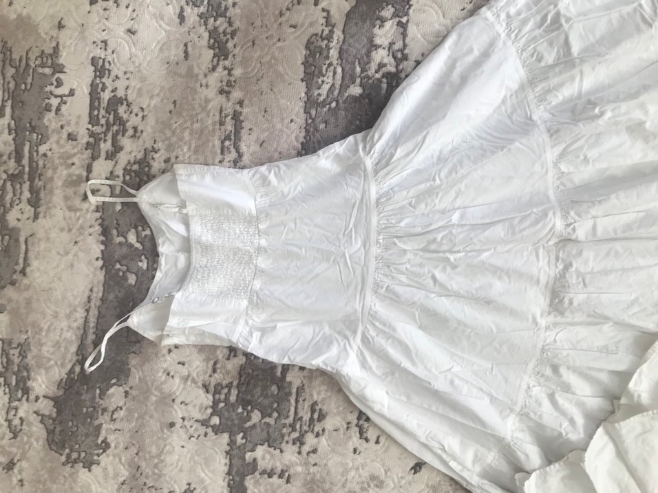 Beyaz ip askılı uzun yazlık elbise - Görsel 4