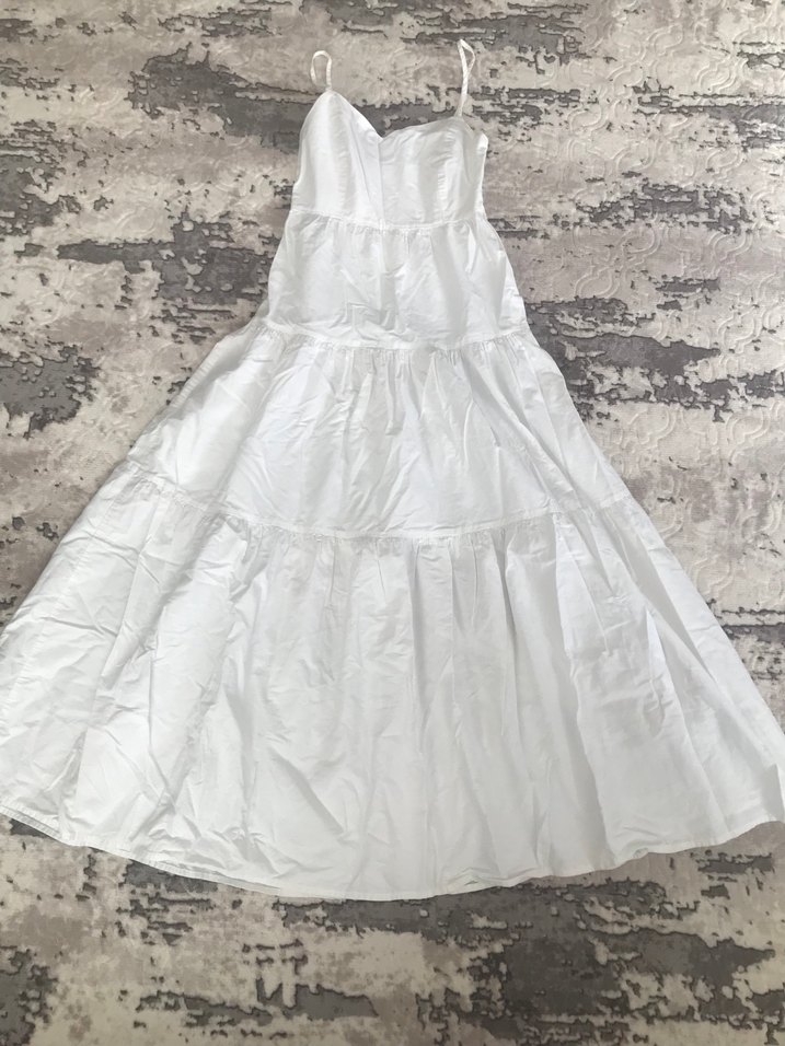 Beyaz ip askılı uzun yazlık elbise - Görsel 2