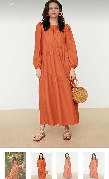 Trendyol modest tarçın büzgü detaylı elbise