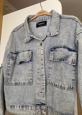 Gri Düğmeli Kadın Denim Ceket