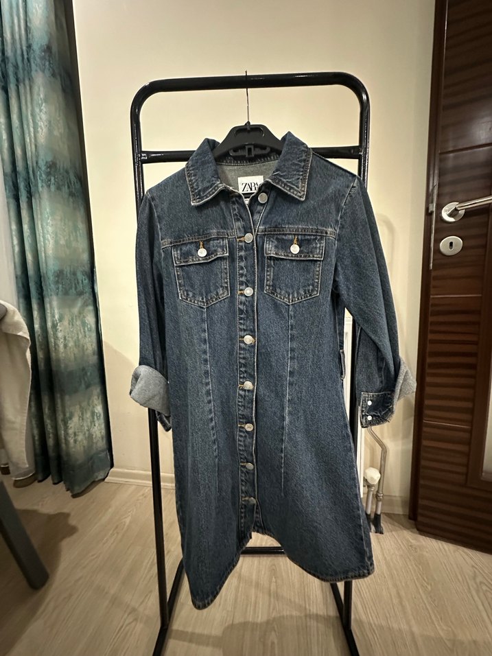 Kadın Kot Ceket Midi Boy Kemerli - Görsel 2