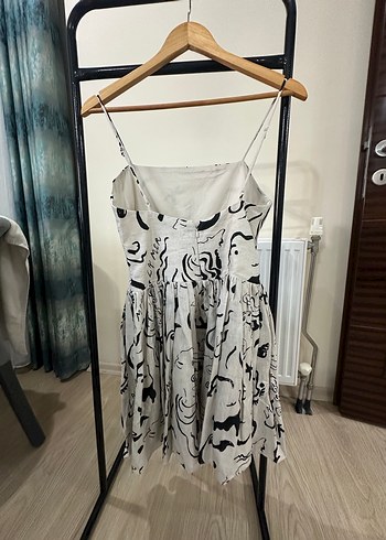 Baskılı Askılı Uzun Keten Elbise - Görsel 5