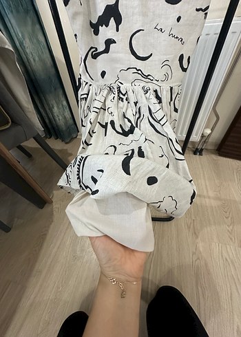 Baskılı Askılı Uzun Keten Elbise - Görsel 4