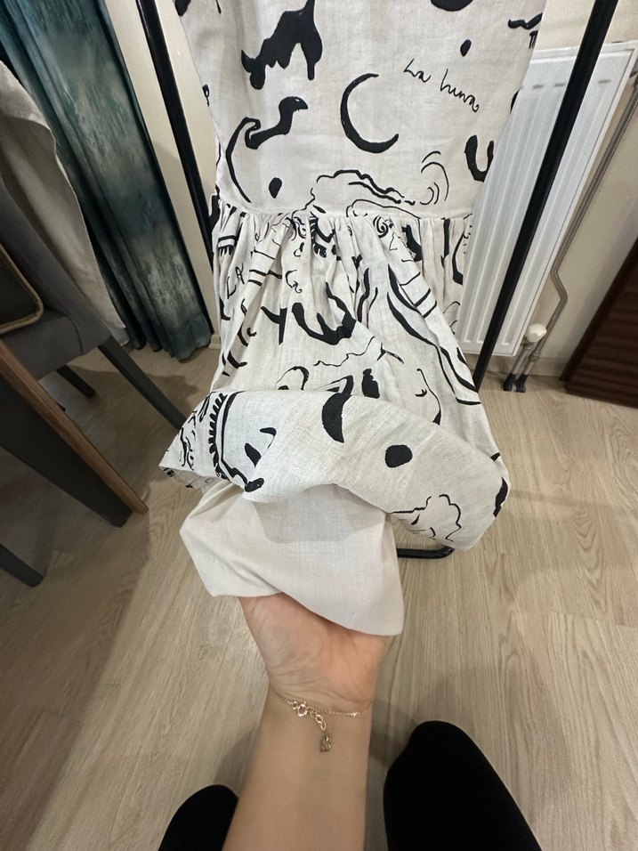 Baskılı Askılı Uzun Keten Elbise - Görsel 4