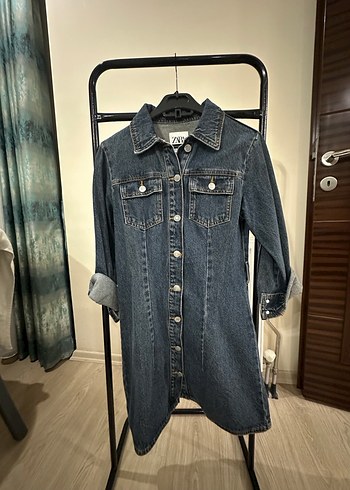 Kadın Lacivert Kemerli Denim Ceket - Görsel 2