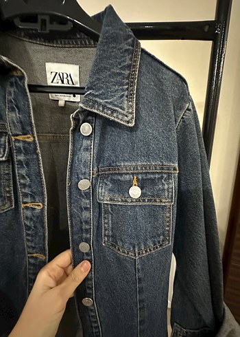 Kadın Lacivert Kemerli Denim Ceket - Görsel 3